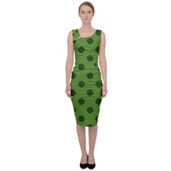 Green Four Leaf Clover Pattern Sleeveless Pencil Dress by SpinnyChairDesigns