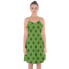 Green Four Leaf Clover Pattern Ruffle Detail Chiffon Dress by SpinnyChairDesigns