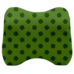 Green Four Leaf Clover Pattern Velour Head Support Cushion by SpinnyChairDesigns