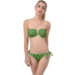 Green Four Leaf Clover Pattern Twist Bandeau Bikini Set by SpinnyChairDesigns