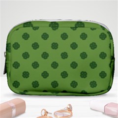 Green Four Leaf Clover Pattern Make Up Pouch (small) by SpinnyChairDesigns