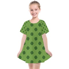 Green Four Leaf Clover Pattern Kids  Smock Dress by SpinnyChairDesigns