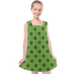 Green Four Leaf Clover Pattern Kids  Cross Back Dress by SpinnyChairDesigns