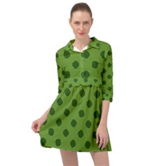 Green Four Leaf Clover Pattern Mini Skater Shirt Dress by SpinnyChairDesigns