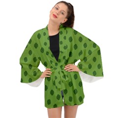 Green Four Leaf Clover Pattern Long Sleeve Kimono by SpinnyChairDesigns