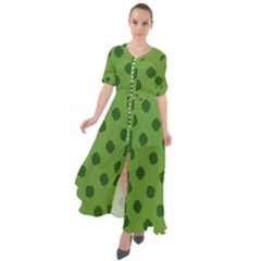 Green Four Leaf Clover Pattern Waist Tie Boho Maxi Dress by SpinnyChairDesigns