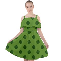 Green Four Leaf Clover Pattern Cut Out Shoulders Chiffon Dress by SpinnyChairDesigns