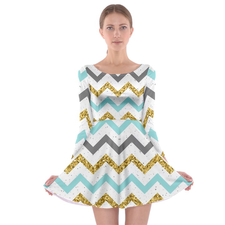 Chevron  Long Sleeve Skater Dress