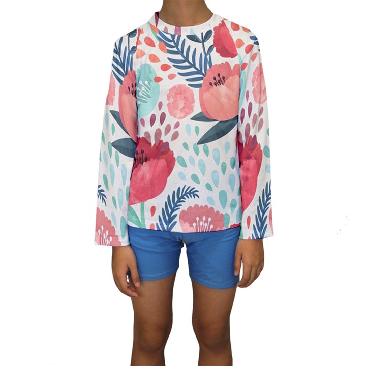 Floral  Kids  Long Sleeve Swimwear