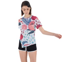 Floral  Asymmetrical Short Sleeve Sports Tee by Sobalvarro