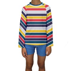 Horizontal Colored Stripes Kids  Long Sleeve Swimwear by tmsartbazaar