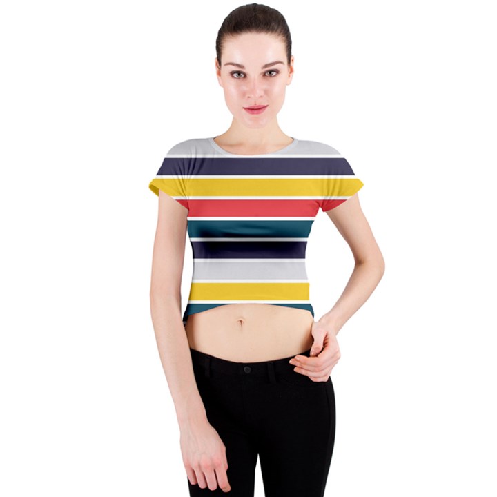 Horizontal Colored Stripes Crew Neck Crop Top