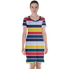 Horizontal Colored Stripes Short Sleeve Nightdress by tmsartbazaar