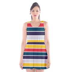 Horizontal Colored Stripes Scoop Neck Skater Dress by tmsartbazaar