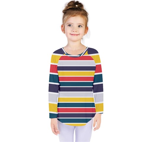 Horizontal Colored Stripes Kids  Long Sleeve Tee by tmsartbazaar