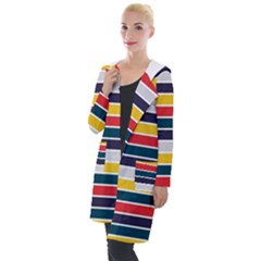 Horizontal Colored Stripes Hooded Pocket Cardigan by tmsartbazaar