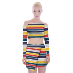 Horizontal Colored Stripes Off Shoulder Top With Mini Skirt Set by tmsartbazaar