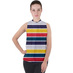 Horizontal Colored Stripes Mock Neck Chiffon Sleeveless Top by tmsartbazaar