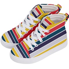 Horizontal Colored Stripes Kids  Hi-top Skate Sneakers by tmsartbazaar