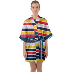 Horizontal Colored Stripes Half Sleeve Satin Kimono  by tmsartbazaar