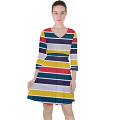 Horizontal Colored Stripes Ruffle Dress by tmsartbazaar