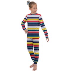 Horizontal Colored Stripes Kids  Long Sleeve Set  by tmsartbazaar