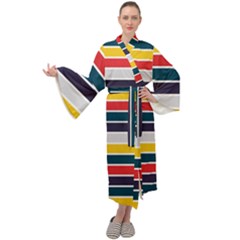 Horizontal Colored Stripes Maxi Velour Kimono by tmsartbazaar