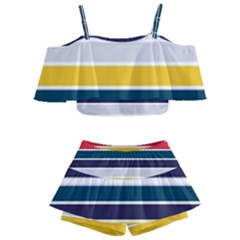 Horizontal Colored Stripes Kids  Off Shoulder Skirt Bikini by tmsartbazaar