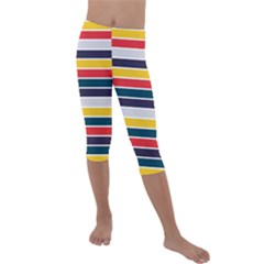 Horizontal Colored Stripes Kids  Lightweight Velour Capri Leggings  by tmsartbazaar