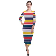 Horizontal Colored Stripes Quarter Sleeve Midi Velour Bodycon Dress by tmsartbazaar