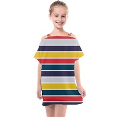 Horizontal Colored Stripes Kids  One Piece Chiffon Dress by tmsartbazaar