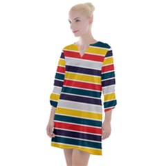 Horizontal Colored Stripes Open Neck Shift Dress by tmsartbazaar