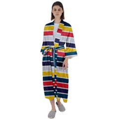 Horizontal Colored Stripes Maxi Satin Kimono by tmsartbazaar