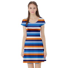 Ocean Blue Stripes Short Sleeve Skater Dress by tmsartbazaar