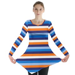 Ocean Blue Stripes Long Sleeve Tunic  by tmsartbazaar