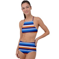 Ocean Blue Stripes High Waist Tankini Set by tmsartbazaar