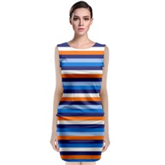 Ocean Blue Stripes Sleeveless Velvet Midi Dress by tmsartbazaar