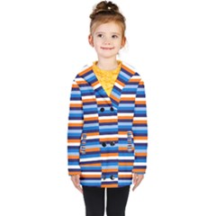 Ocean Blue Stripes Kids  Double Breasted Button Coat by tmsartbazaar