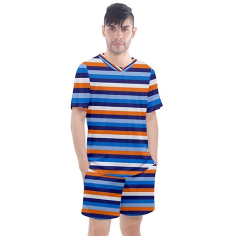 Ocean Blue Stripes Men s Mesh Tee And Shorts Set by tmsartbazaar