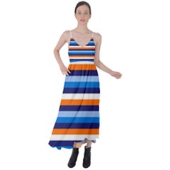 Ocean Blue Stripes Tie Back Maxi Dress by tmsartbazaar