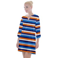 Ocean Blue Stripes Open Neck Shift Dress by tmsartbazaar