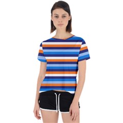 Ocean Blue Stripes Open Back Sport Tee by tmsartbazaar