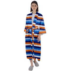 Ocean Blue Stripes Maxi Satin Kimono