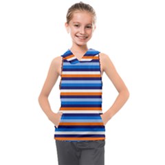 Ocean Blue Stripes Kids  Sleeveless Hoodie by tmsartbazaar