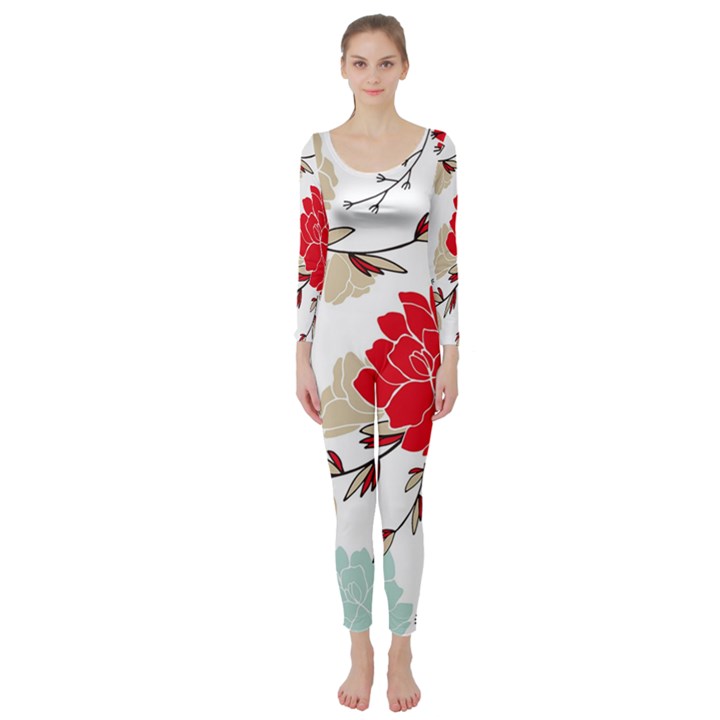 Floral pattern  Long Sleeve Catsuit