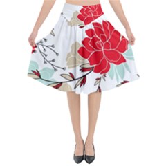 Floral Pattern  Flared Midi Skirt by Sobalvarro