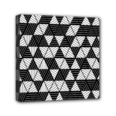 Black And White Triangles Pattern Mini Canvas 6  X 6  (stretched) by SpinnyChairDesigns