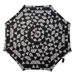 Black And White Triangles Pattern Hook Handle Umbrellas (medium) by SpinnyChairDesigns