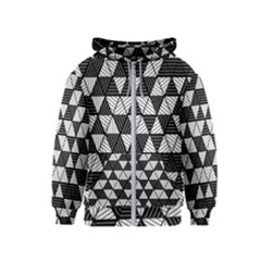 Black And White Triangles Pattern Kids  Zipper Hoodie by SpinnyChairDesigns