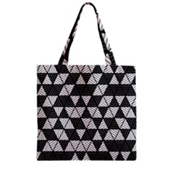 Black And White Triangles Pattern Zipper Grocery Tote Bag by SpinnyChairDesigns